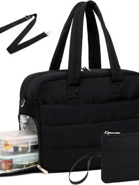 Lunch Tote Bag for Women Work, 17.3 Inch Laptop Purse with Insulated Lunch Compa